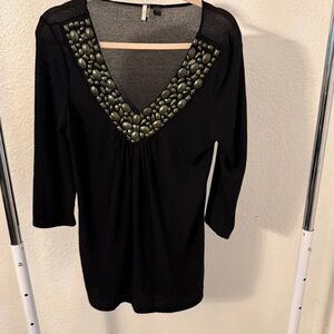 Y2K Forever 21 Black Embellished Longline Knit Top Size Large